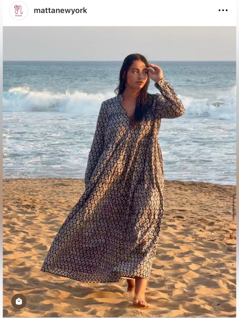 MATTA NYC Indian Silk Mini Midi Dress Nightgown Kaftan Slip Print Boho 3/4 Beach